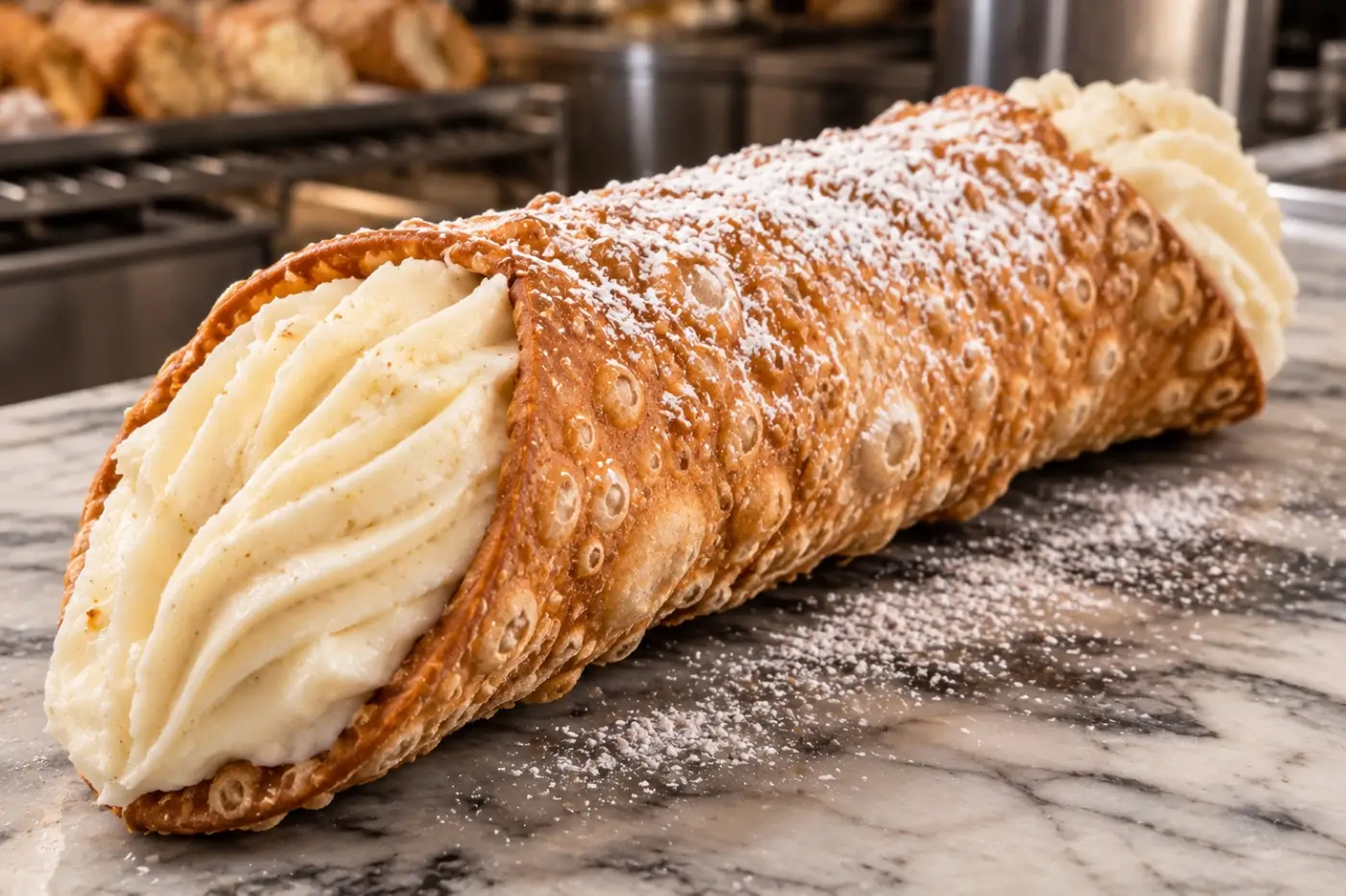 A Musetti’s cannoli filled with fresh Sicilian cannoli cream